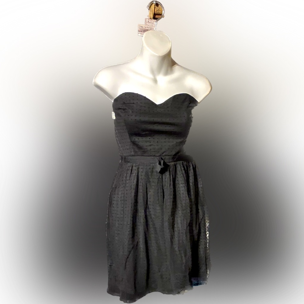 Destined for Dancing Black on Black Polka Dot Mesh Strapless Mini Dress